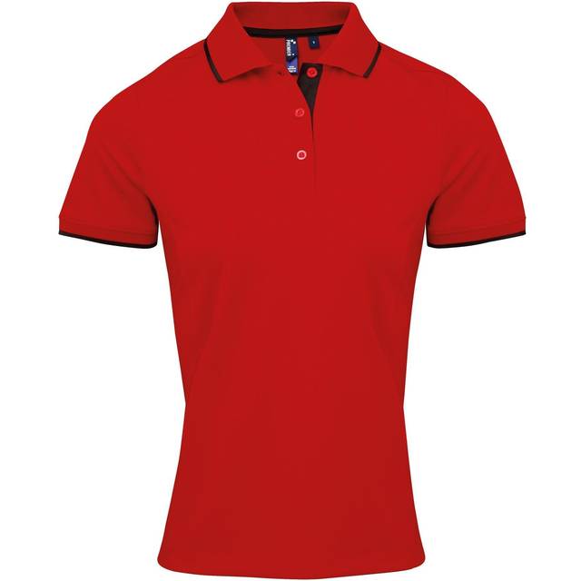 (M, Red/Black) Premier Womens/Ladies Contrast Coolchecker Polo Shirt