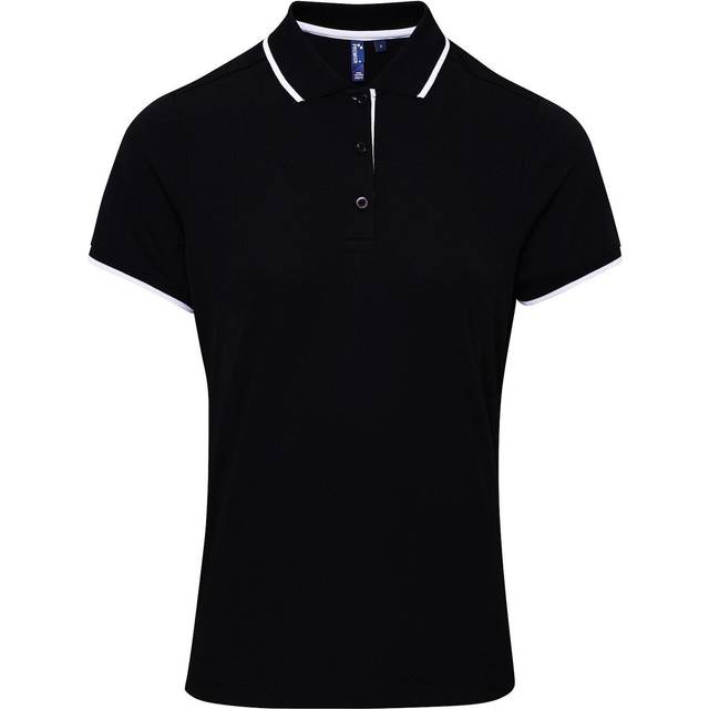 (S, Black/White) Premier Womens/Ladies Contrast Coolchecker Polo Shirt