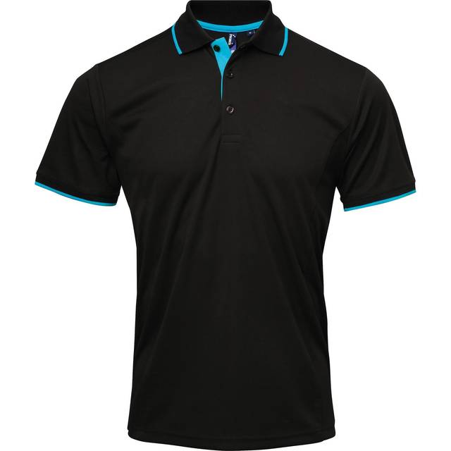 (S, Black/Turquoise) Premier Mens Contrast Coolchecker Polo Shirt