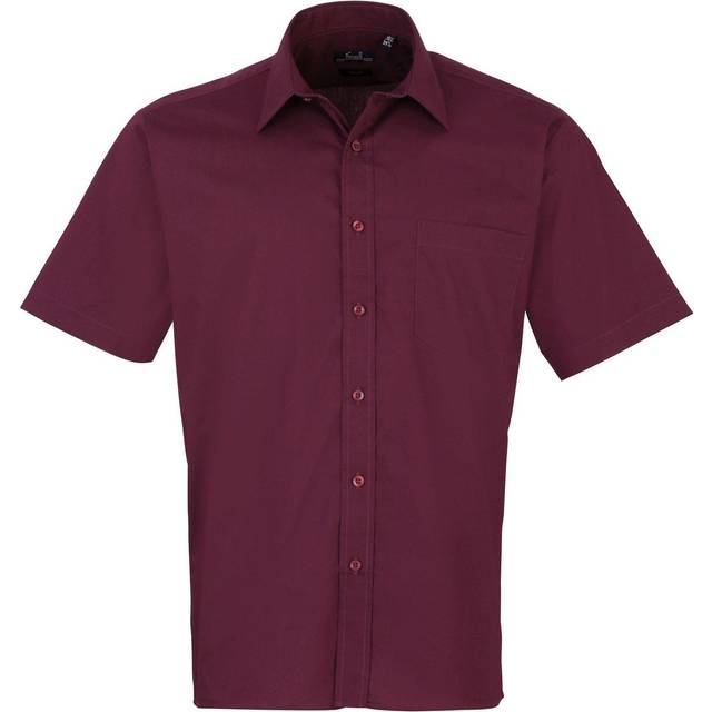 (16.5, Aubergine) Premier Mens Short Sleeve Formal Poplin Plain Work Shirt