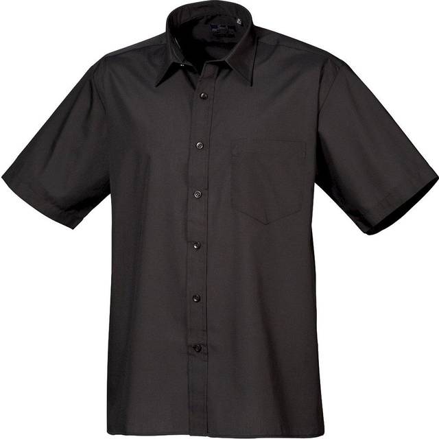 (16, Black) Premier Mens Short Sleeve Formal Poplin Plain Work Shirt