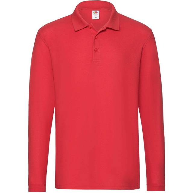 (XL, Red) Fruit Of The Loom Mens Premium Long Sleeve Polo Shirt