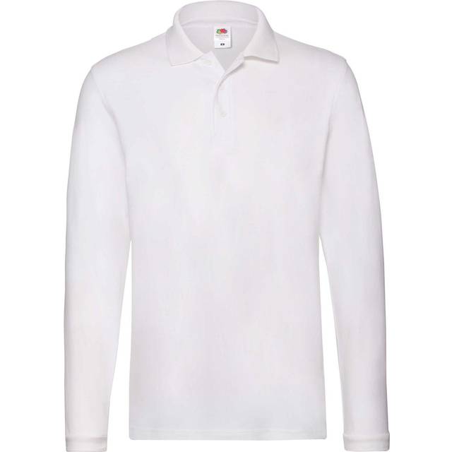 (XL, White) Fruit Of The Loom Mens Premium Long Sleeve Polo Shirt