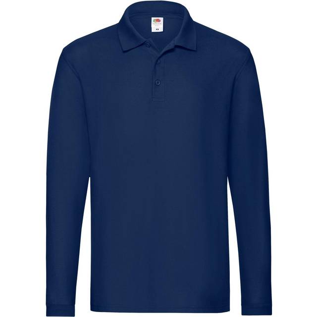 (S, Navy) Fruit Of The Loom Mens Premium Long Sleeve Polo Shirt