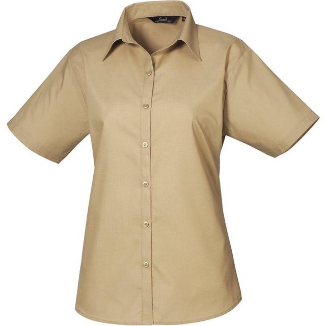 Premier Womens Short Sleeve Poplin Blouse PR302 Khaki 14 Colour: Khaki