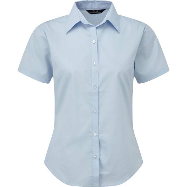 (10, Light Blue) Premier Short Sleeve Poplin Blouse / Plain Work Shirt