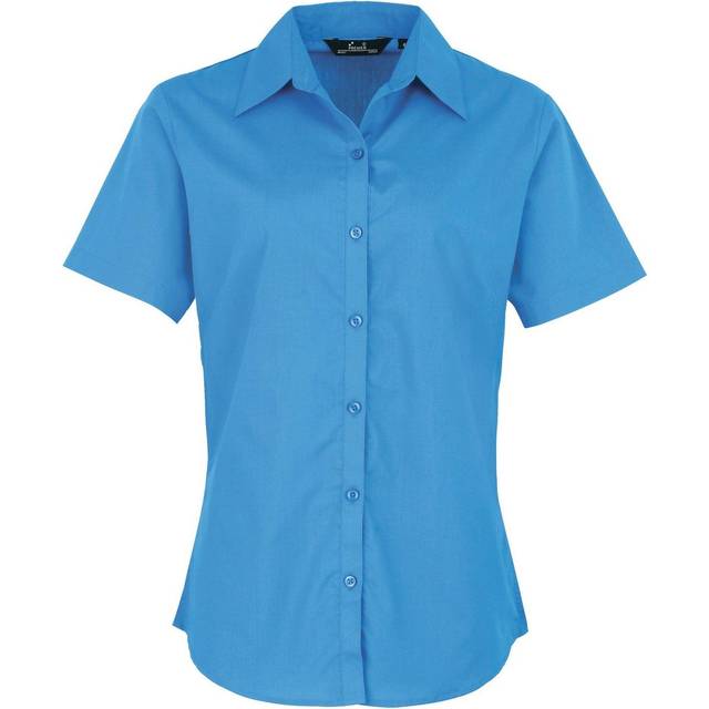 (6, Sapphire) Premier Short Sleeve Poplin Blouse / Plain Work Shirt