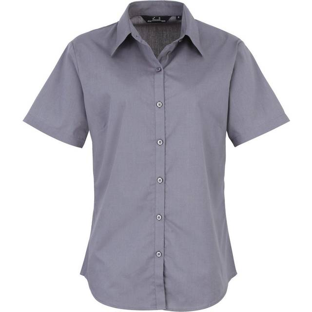 (6, Steel) Premier Short Sleeve Poplin Blouse / Plain Work Shirt