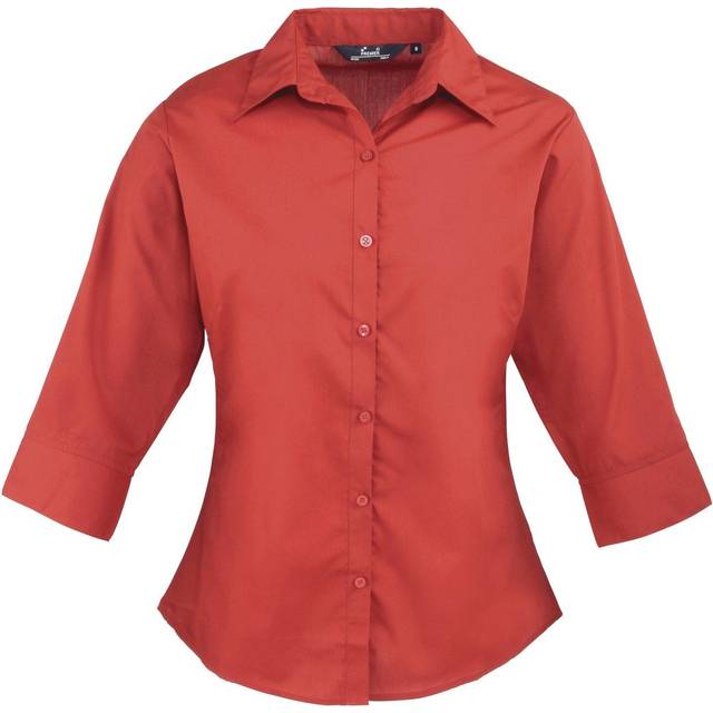 (10, Red) Premier 3/4 Sleeve Poplin Blouse / Plain Work Shirt