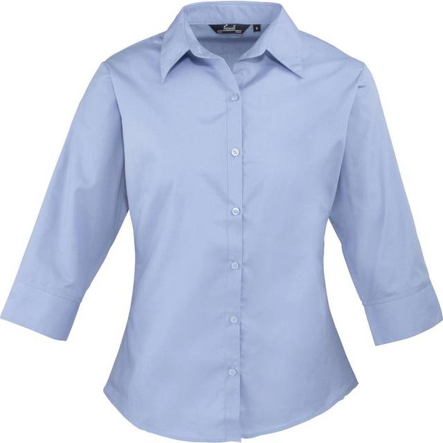 (8, Mid Blue) Premier 3/4 Sleeve Poplin Blouse / Plain Work Shirt