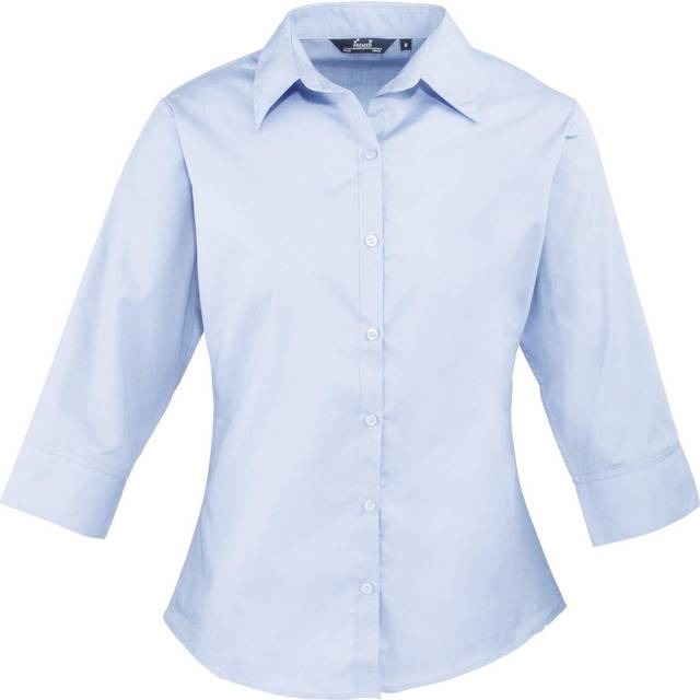 (14, Light Blue) Premier 3/4 Sleeve Poplin Blouse / Plain Work Shirt