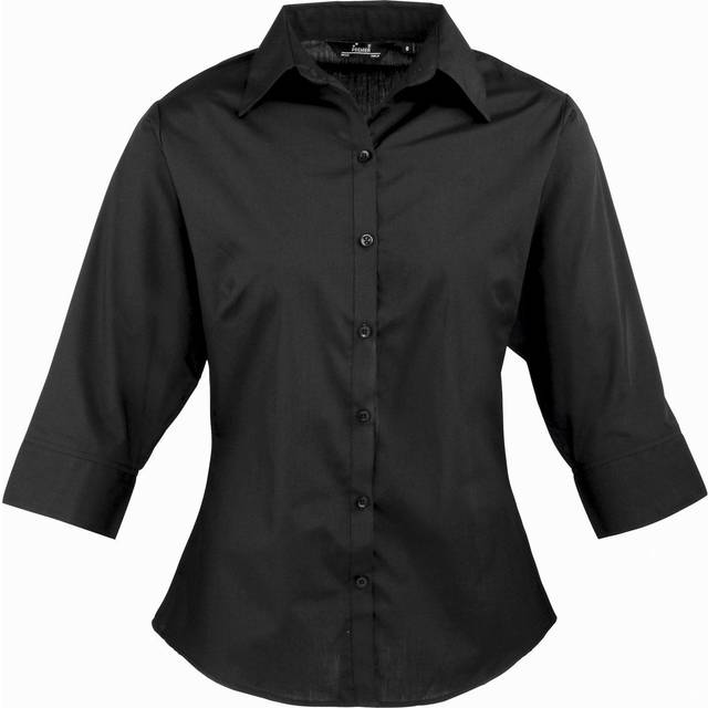 (10, Black) Premier 3/4 Sleeve Poplin Blouse / Plain Work Shirt