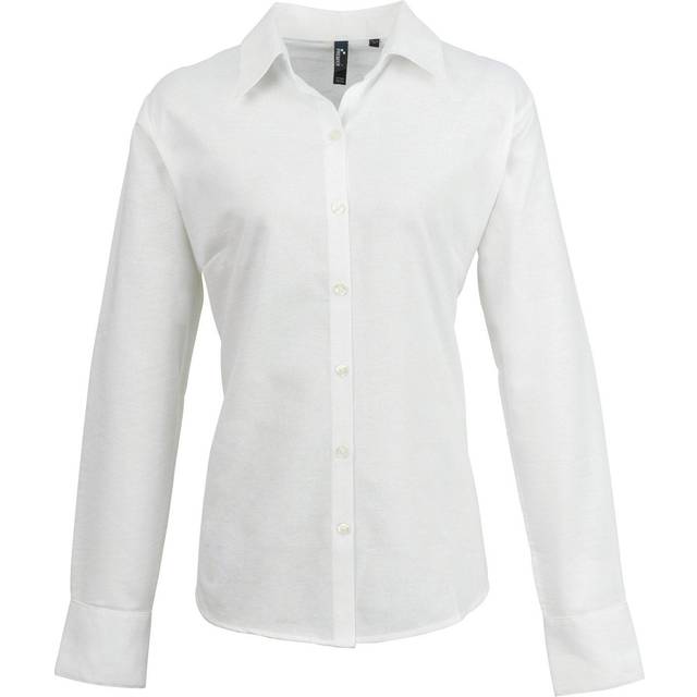 (14, White) Premier Womens/Ladies Signature Oxford Long Sleeve Work Shirt