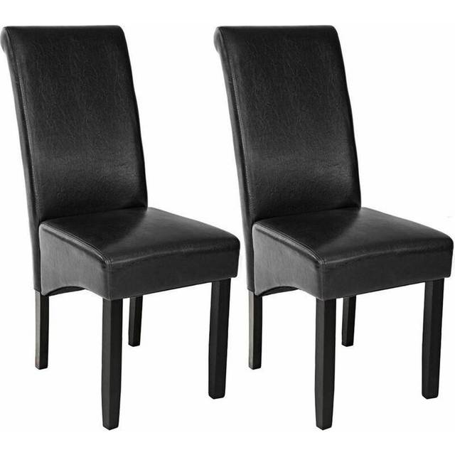 Tectake 2 Dining Chairs w/ Ergonomic Seat Shape Black/Solid Hardwood, Black
