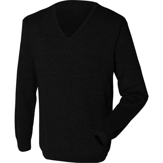 (2XS, Black) Henbury Mens 12 Gauge Fine Knit V-Neck Jumper / Sweatshirt