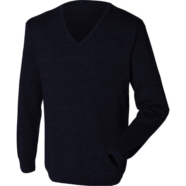 (XS, Navy) Henbury Mens 12 Gauge Fine Knit V-Neck Jumper / Sweatshirt