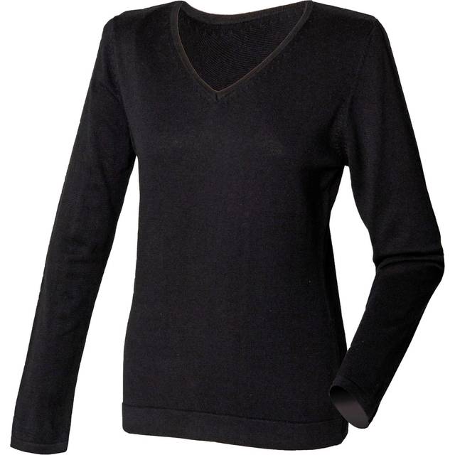 Henbury womens/ladies fine knit v-neck jumper / sweatshirt szs xs-4xl rw660