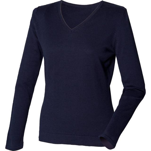 (2XS, Navy) Henbury Womens/Ladies 12 Gauge Fine Knit V-Neck Jumper / Sweatshirt