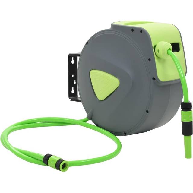 vidaXL Automatic Retractable Water Hose Reel Wall Mounted 20+2 m - Green