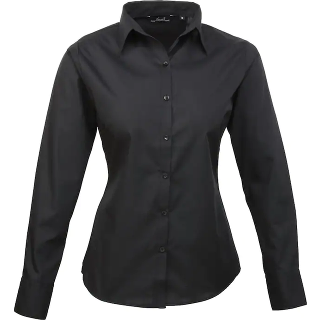 (18, Black) Premier Womens/Ladies Poplin Long Sleeve Blouse / Plain Work Shirt