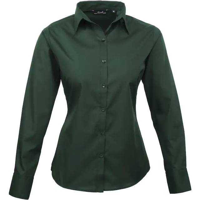 (6, Bottle) Premier Womens/Ladies Poplin Long Sleeve Blouse / Plain Work Shirt