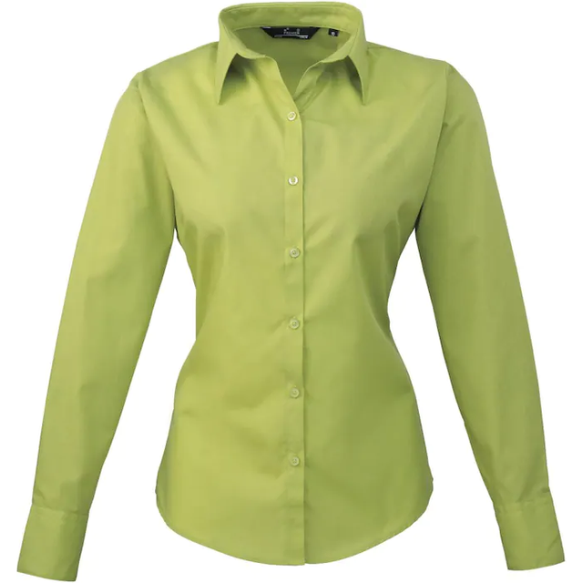 (16, Lime) Premier Womens/Ladies Poplin Long Sleeve Blouse / Plain Work Shirt