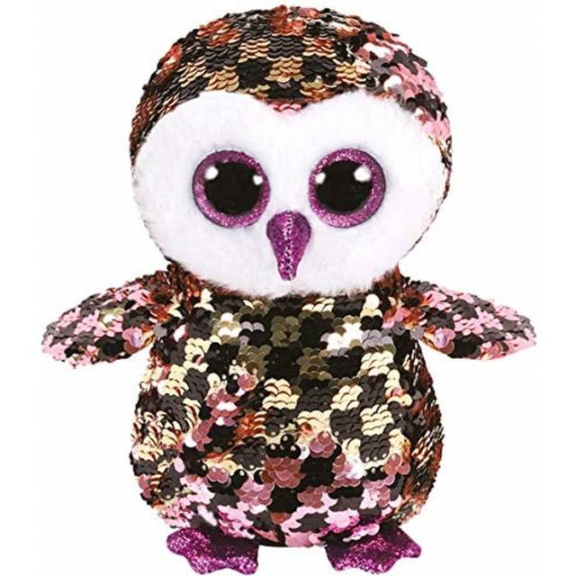 Ty Flippables CHECKS - sequin pink/blk owl 23 cm