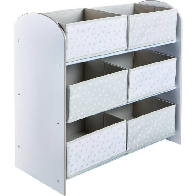 Hello Home Kids Bedroom Toy Storage Unit with 6 Fabric Storage Boxes - White