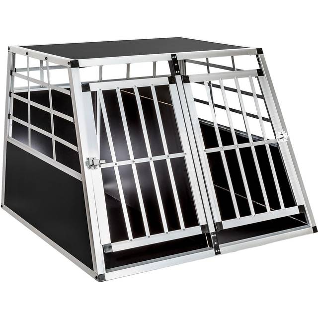 Dog Crate Double - straight back wall, aluminium transport box, lockable - dog cage, puppy crate, dog travel crate - 97 x 90 x 69,5 cm