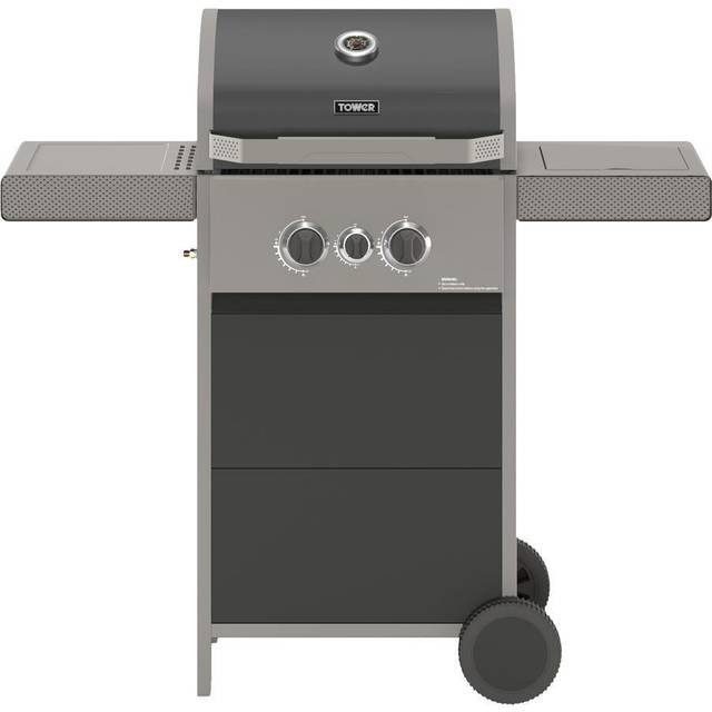 Tower T978500 Stealth 2000 Two Burner Porcelain Enamel Gas BBQ with additional side burner, Precision Thermometer, Cabinets and Rust Proof Design, Bla 2