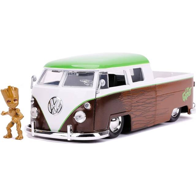 Jada Toys 253225013 - Marvel Groot 1962 Volkswagen Kombi Pickup med Figur 1:24 - Metall med Frihjul, Gummidäck, Öppningsbara Dörrar, Huv, Bagagelucka, Från 8 år, Flerfärgad