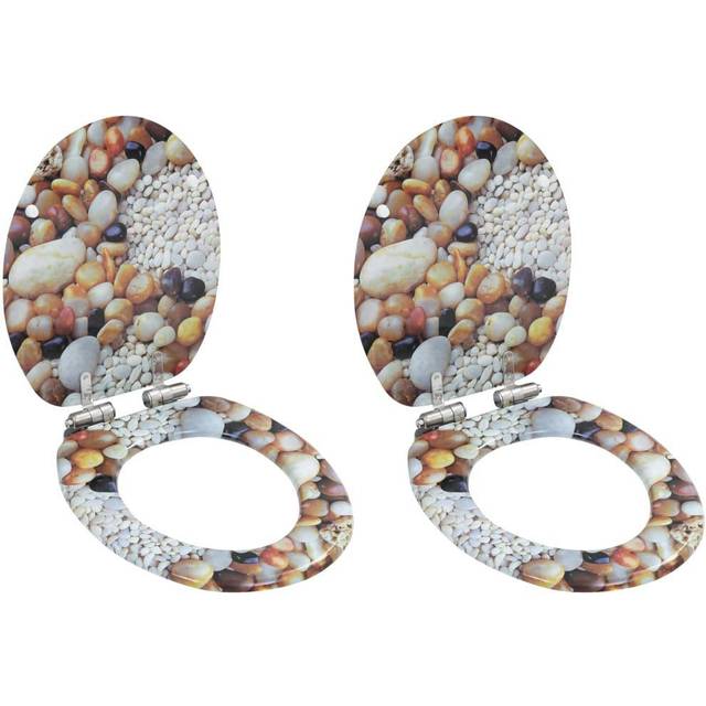 vidaXL WC Toilet Seats 2 pcs with Soft Close Lids MDF Pebbles Design - Multicolour