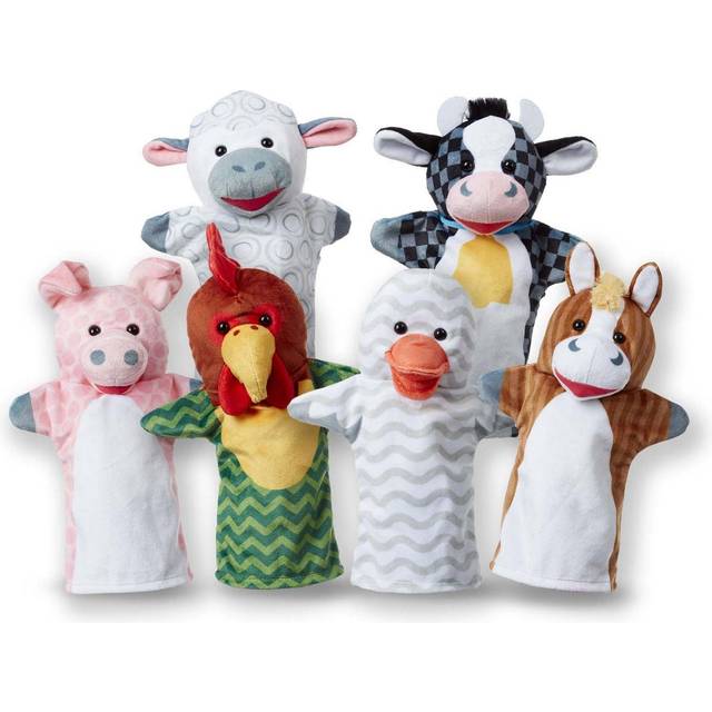 Melissa & Doug Barn Buddies Hand Puppets  Set of 6 (Cow  Sheep  Horse  Duck  Chicken  Pig)   Multicolor