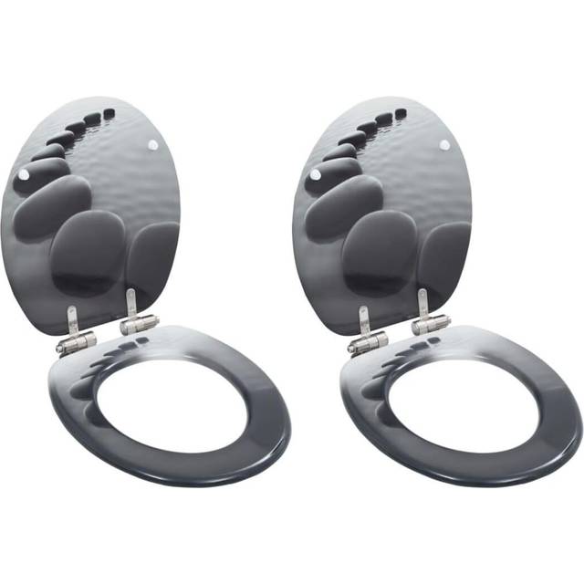 vidaXL WC Toilet Seats 2 pcs with Soft Close Lids MDF Stones Design - Grey