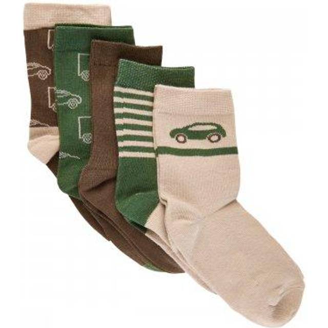 Minymo Boys Brown & Green Socks (5 Pack) - Beige/Brown/Green - 23-26