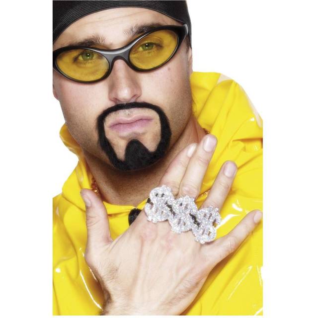 1970's pimp daddy 3 in 1 dollar rapper ring, silver fancy dress accessory