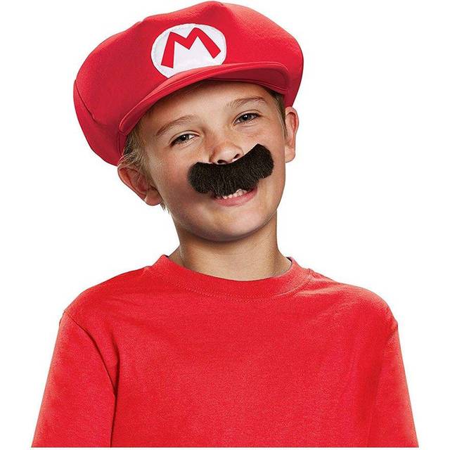 Nintendo Official Super Mario Kids Red Hat & Moustache Plumber Costume Accessories