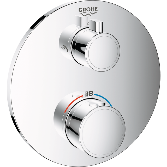 Grohtherm Thermostatic Shower Mixer for 2 outlets with integrated shut off/diverter valve, Chrome (24076000) - Grohe