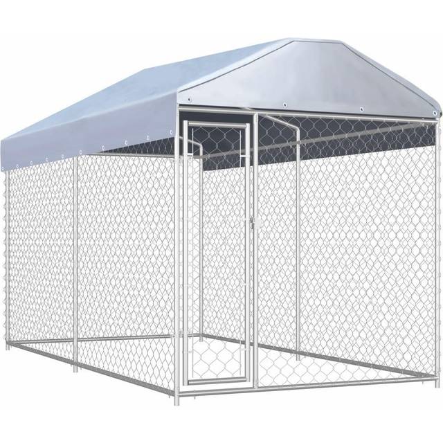 vidaXL Outdoor Dog Kennel with Canopy Top 382x192x225 cm - Silver