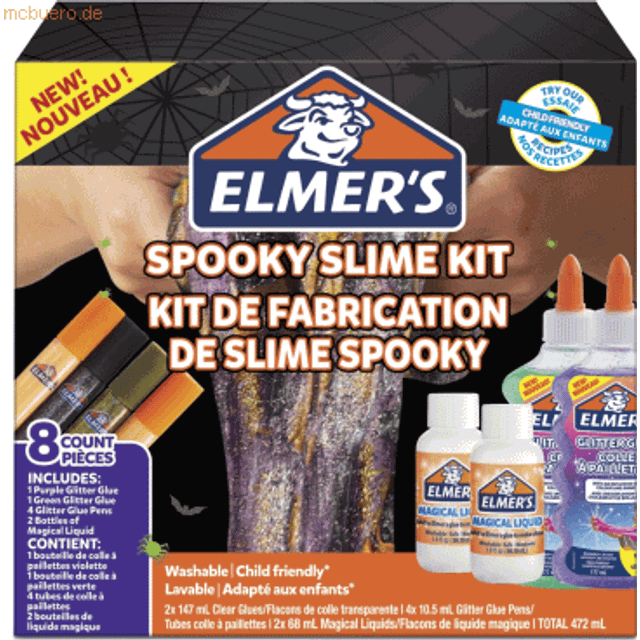 Elmer's Glue Spooky Slime Kit, Clear Glue, Glitter Glue Pens and Magical Liquid Slime Activator Solution, 8 Count