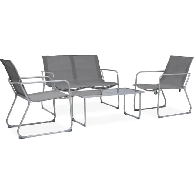 vidaXL 4 Piece Garden Lounge Set Fabric & Steel Grey