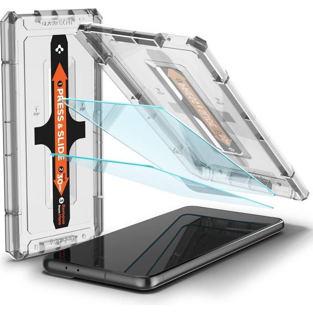 Spigen Glas.tR EZ Fit Skärmskydd kompatibel med Samsung Galaxy S21 Plus, 2 Stycken, med Sjabloon voor Installatiem, Kristallklart, Responsiv Touch, Case friendly, 9H härdat glas
