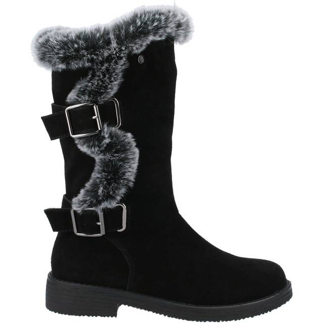 Hush puppies megan black ladies mid boot suede leather+fur