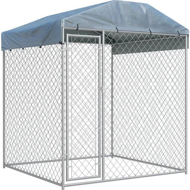 vidaXL Outdoor Dog Kennel with Canopy Top 193x193x225 cm - Silver