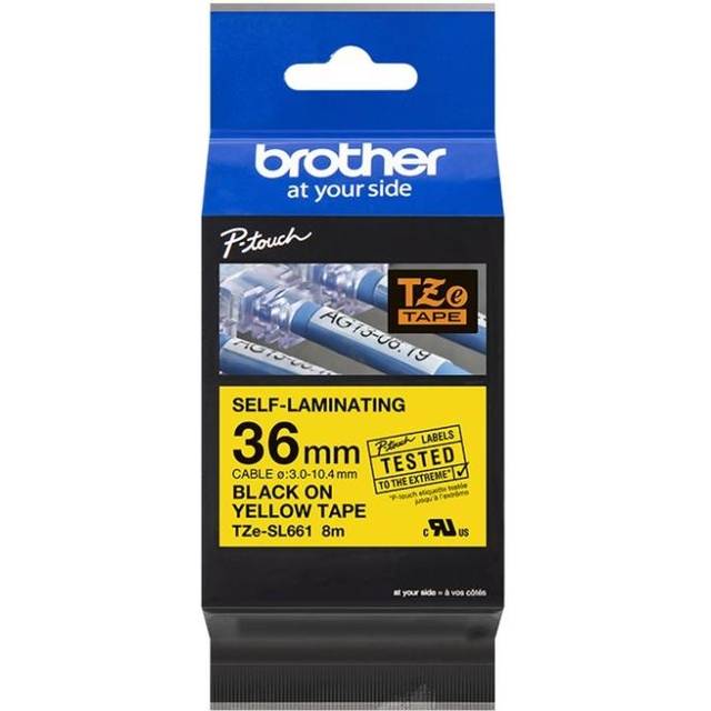 Brother TZESL661 36mm Black on Yellow Self Laminating Tape