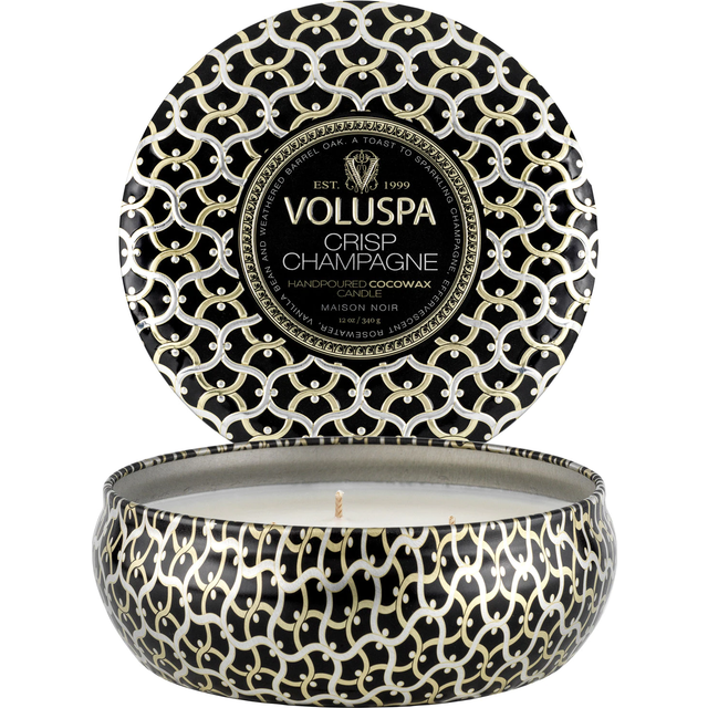 Voluspa Maison Noir 3-wick Tin scented 40 hours Crisp Champagne