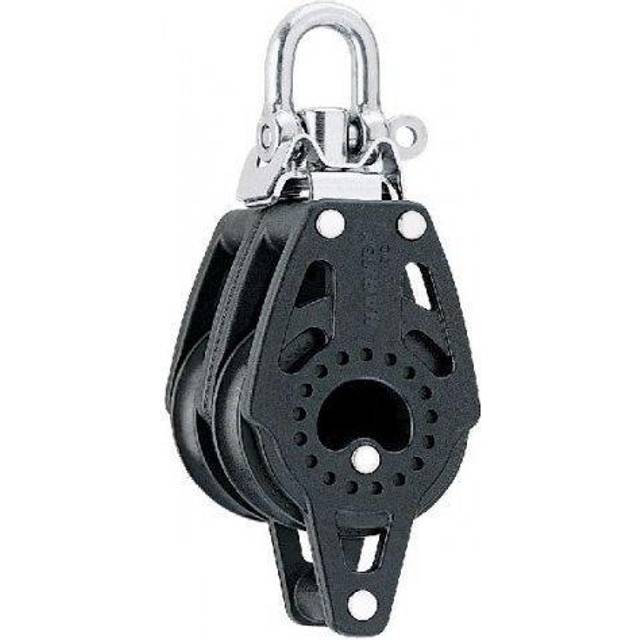 Dubbelblock med schackel Harken Carbo Air 40 mm, fast/roterande, glidlagrat, med hundsvott, passar tampar Ø6 - 10 mm