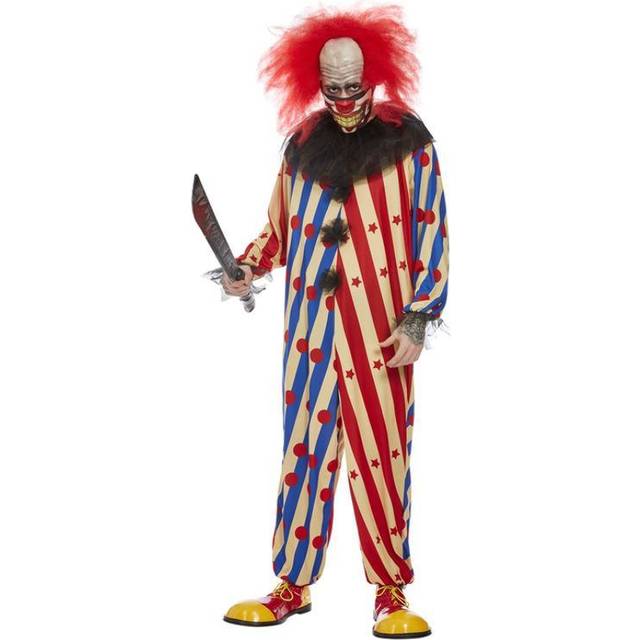 Mens Red & Blue Creepy Clown Fancy Dress Costume (Medium)