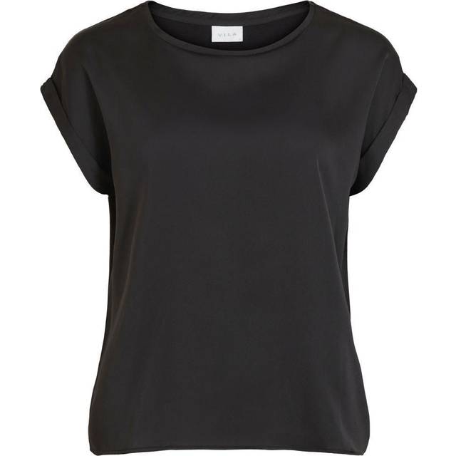 Vila dam Viellette S/S satin topp/Su-Noos T-shirt, svart, 40