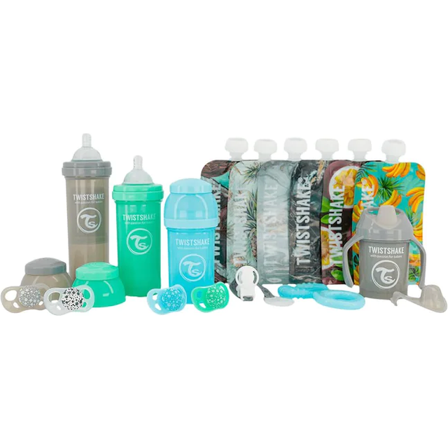 Twistshake Set med 3 Nappflaskor, 4 Nappar, Napphållare, Bitring, Pipmugg, 6 x Klämmis refill